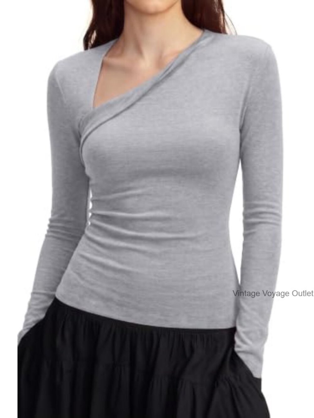 Women's Long Sleeve Cashmere Blend T-Shirt Ultralight Modal Asymmetric Neck Top